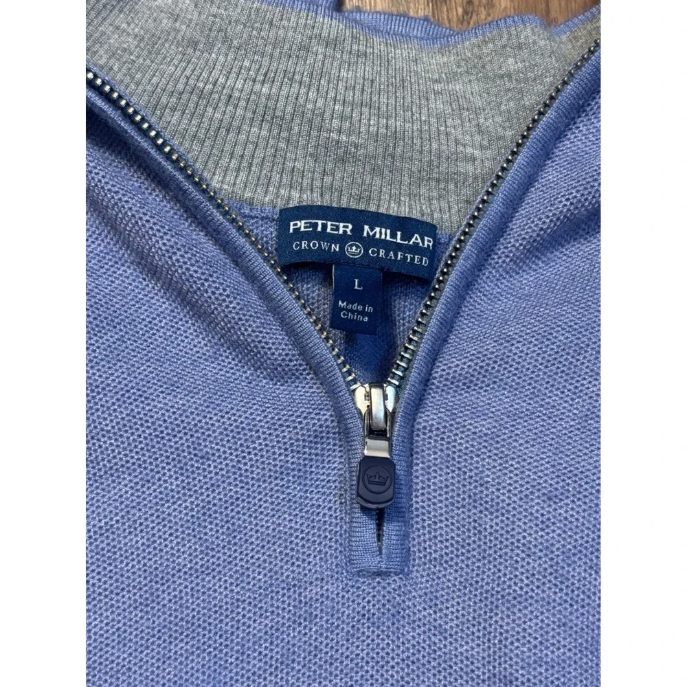 Peter‎ Millar Mens Blue Cashmere Silk Quarter Zip Sweater Large Preppy Old money